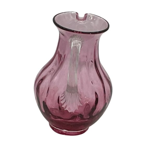 Hand blown Art Glass Pitcher Jug Pink Purple w/ Applied Handle 5"H X 3"W - Picture 2 of 5